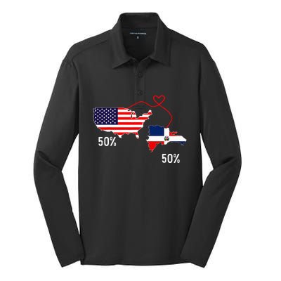 Half American Half Dominican Flag Combined Rd Usa Pride Silk Touch Performance Long Sleeve Polo