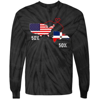 Half American Half Dominican Flag Combined Rd Usa Pride Tie-Dye Long Sleeve Shirt