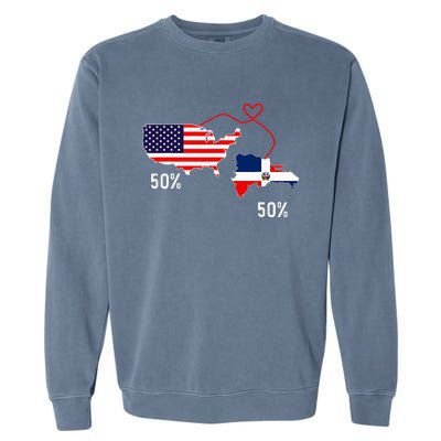 Half American Half Dominican Flag Combined Rd Usa Pride Garment-Dyed Sweatshirt