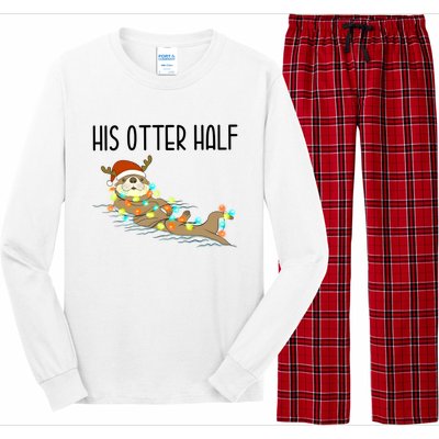 His And Her Couples Christmas Otter Matching With Her Long Sleeve Pajama Set