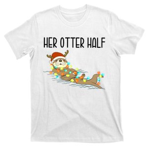 His And Her Couples Christmas Otter Matching With Him T-Shirt