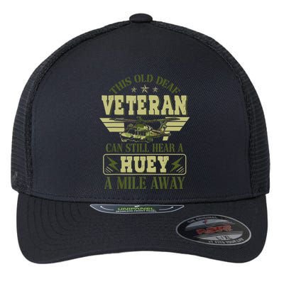 Hear a Huey a Mile Away Vietnam Veteran Uh1 Huey Helicopter Flexfit Unipanel Trucker Cap