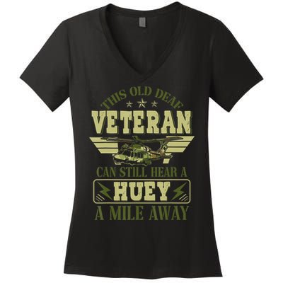 Hear a Huey a Mile Away Vietnam Veteran Uh1 Huey Helicopter Women's V-Neck T-Shirt