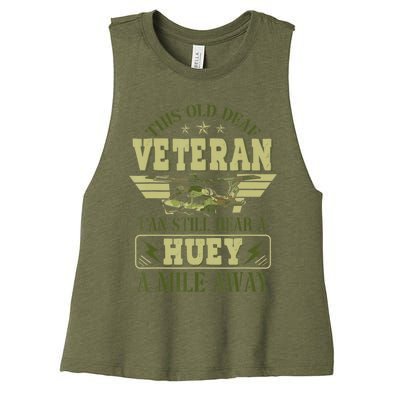 Hear a Huey a Mile Away Vietnam Veteran Uh1 Huey Helicopter Women's Racerback Cropped Tank