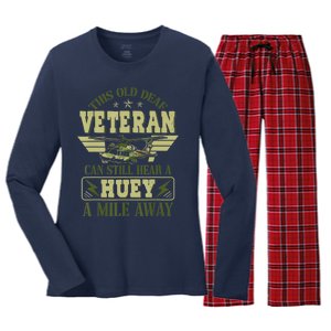 Hear a Huey a Mile Away Vietnam Veteran Uh1 Huey Helicopter Women's Long Sleeve Flannel Pajama Set 