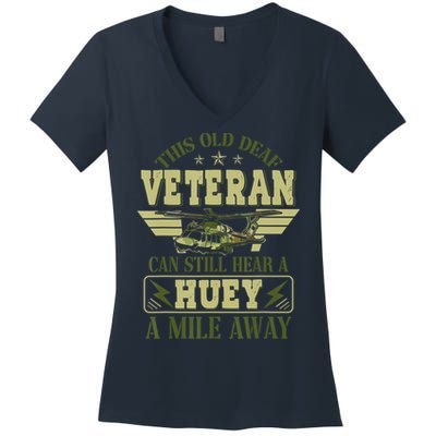 Hear a Huey a Mile Away Vietnam Veteran Uh1 Huey Helicopter Women's V-Neck T-Shirt