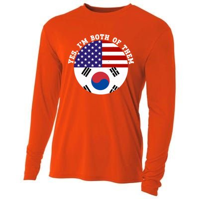 Half American Half South Korea Usa Flag Patriotic Gift Cooling Performance Long Sleeve Crew