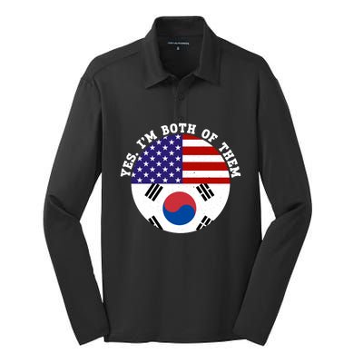 Half American Half South Korea Usa Flag Patriotic Gift Silk Touch Performance Long Sleeve Polo