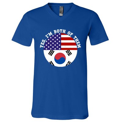 Half American Half South Korea Usa Flag Patriotic Gift V-Neck T-Shirt