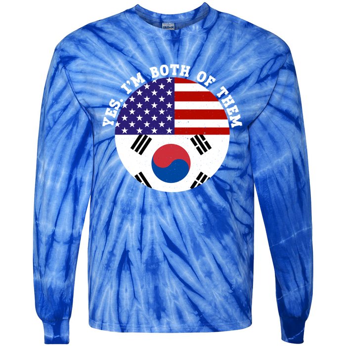 Half American Half South Korea Usa Flag Patriotic Gift Tie-Dye Long Sleeve Shirt