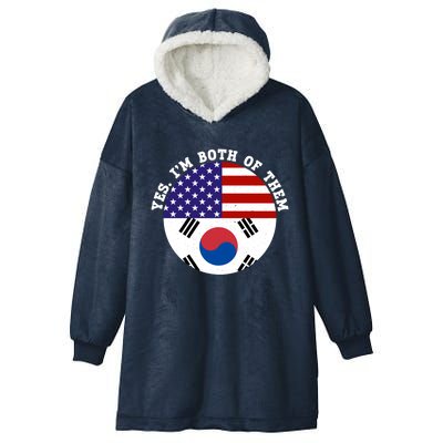 Half American Half South Korea Usa Flag Patriotic Gift Hooded Wearable Blanket