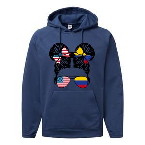 Half American Half Colombian Usa Colombian Flag Patriot Gift Performance Fleece Hoodie