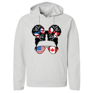 Half American Half Canadian Girl USA Canada Flag Patriot Performance Fleece Hoodie