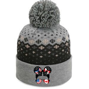 Half American Half Canadian Girl USA Canada Flag Patriot The Baniff Cuffed Pom Beanie