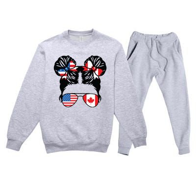 Half American Half Canadian Girl USA Canada Flag Patriot Premium Crewneck Sweatsuit Set