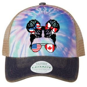 Half American Half Canadian Girl USA Canada Flag Patriot Legacy Tie Dye Trucker Hat