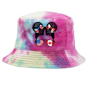 Half American Half Canadian Girl USA Canada Flag Patriot Tie-Dyed Bucket Hat