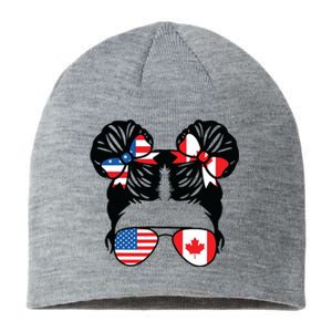 Half American Half Canadian Girl USA Canada Flag Patriot Sustainable Beanie