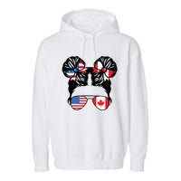 Half American Half Canadian Girl USA Canada Flag Patriot Garment-Dyed Fleece Hoodie