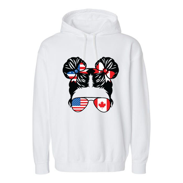 Half American Half Canadian Girl USA Canada Flag Patriot Garment-Dyed Fleece Hoodie