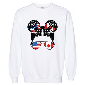 Half American Half Canadian Girl USA Canada Flag Patriot Garment-Dyed Sweatshirt