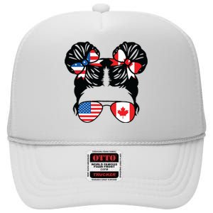 Half American Half Canadian Girl USA Canada Flag Patriot High Crown Mesh Back Trucker Hat