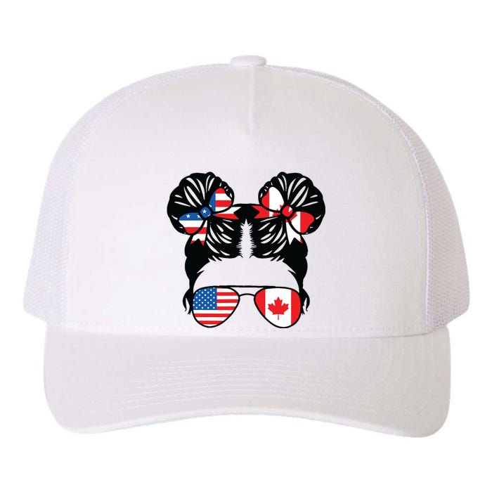 Half American Half Canadian Girl USA Canada Flag Patriot Yupoong Adult 5-Panel Trucker Hat