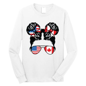 Half American Half Canadian Girl USA Canada Flag Patriot Long Sleeve Shirt