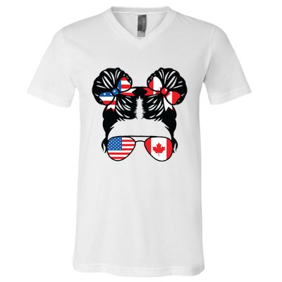 Half American Half Canadian Girl USA Canada Flag Patriot V-Neck T-Shirt