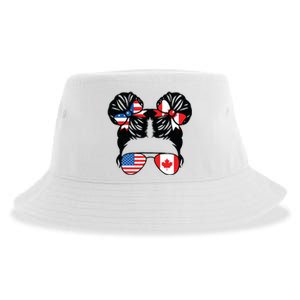 Half American Half Canadian Girl USA Canada Flag Patriot Sustainable Bucket Hat