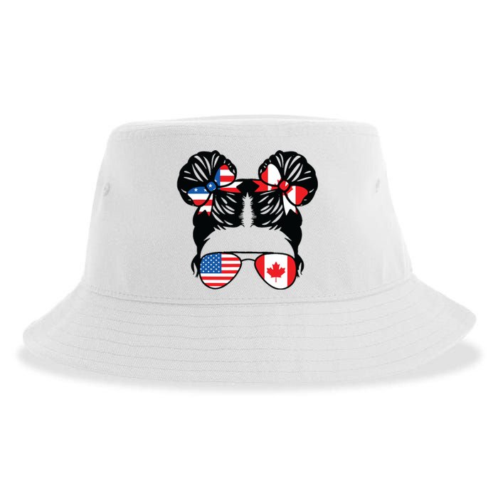 Half American Half Canadian Girl USA Canada Flag Patriot Sustainable Bucket Hat