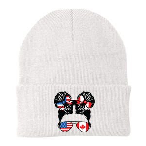 Half American Half Canadian Girl USA Canada Flag Patriot Knit Cap Winter Beanie