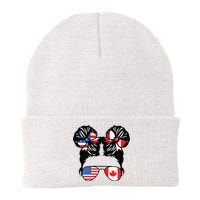 Half American Half Canadian Girl USA Canada Flag Patriot Knit Cap Winter Beanie