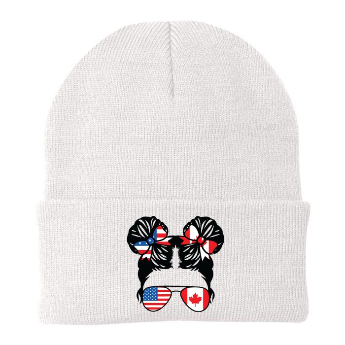 Half American Half Canadian Girl USA Canada Flag Patriot Knit Cap Winter Beanie