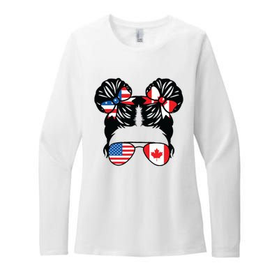 Half American Half Canadian Girl USA Canada Flag Patriot Womens CVC Long Sleeve Shirt