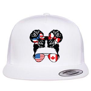 Half American Half Canadian Girl USA Canada Flag Patriot Flat Bill Trucker Hat