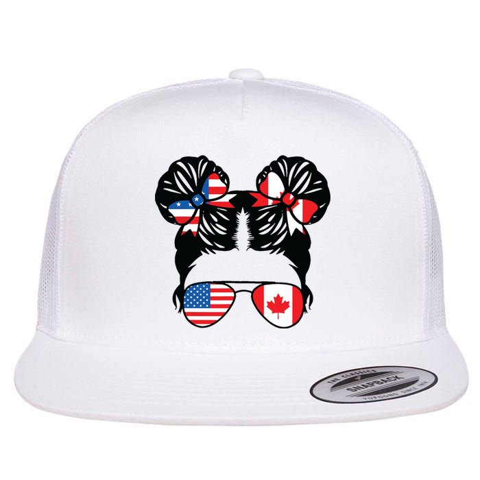 Half American Half Canadian Girl USA Canada Flag Patriot Flat Bill Trucker Hat