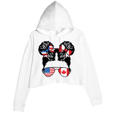 Half American Half Canadian Girl USA Canada Flag Patriot Crop Fleece Hoodie