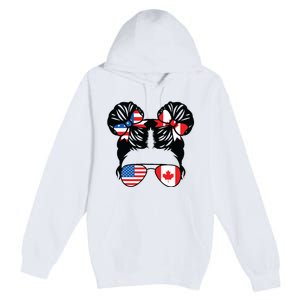 Half American Half Canadian Girl USA Canada Flag Patriot Premium Pullover Hoodie