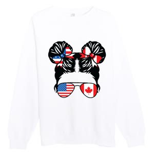 Half American Half Canadian Girl USA Canada Flag Patriot Premium Crewneck Sweatshirt