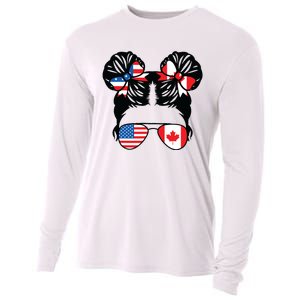 Half American Half Canadian Girl USA Canada Flag Patriot Cooling Performance Long Sleeve Crew