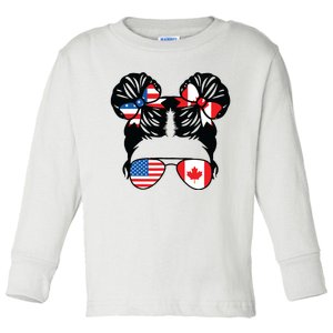 Half American Half Canadian Girl USA Canada Flag Patriot Toddler Long Sleeve Shirt