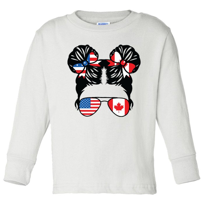 Half American Half Canadian Girl USA Canada Flag Patriot Toddler Long Sleeve Shirt