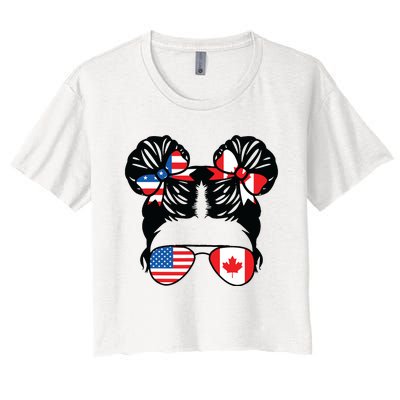 Half American Half Canadian Girl USA Canada Flag Patriot Women's Crop Top Tee