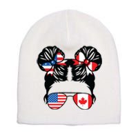 Half American Half Canadian Girl USA Canada Flag Patriot Short Acrylic Beanie