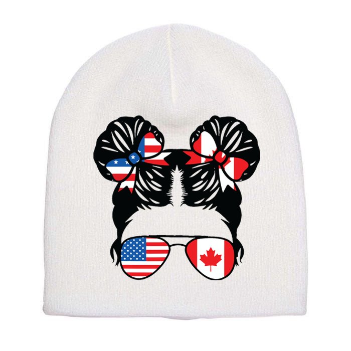 Half American Half Canadian Girl USA Canada Flag Patriot Short Acrylic Beanie