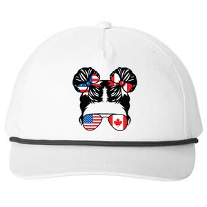 Half American Half Canadian Girl USA Canada Flag Patriot Snapback Five-Panel Rope Hat