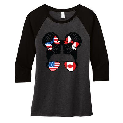 Half American Half Canadian Girl USA Canada Flag Patriot Women's Tri-Blend 3/4-Sleeve Raglan Shirt