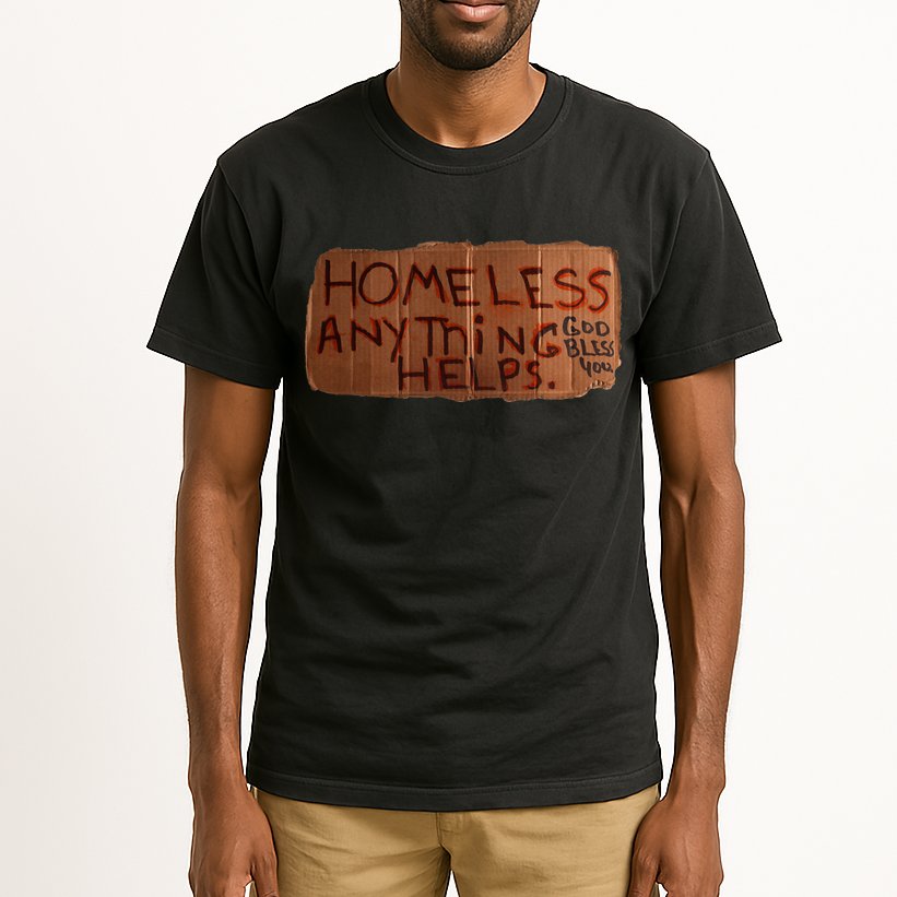 Homeless Anything Helps Funny Cardboard Sign Joke Costume Tall T-Shirt