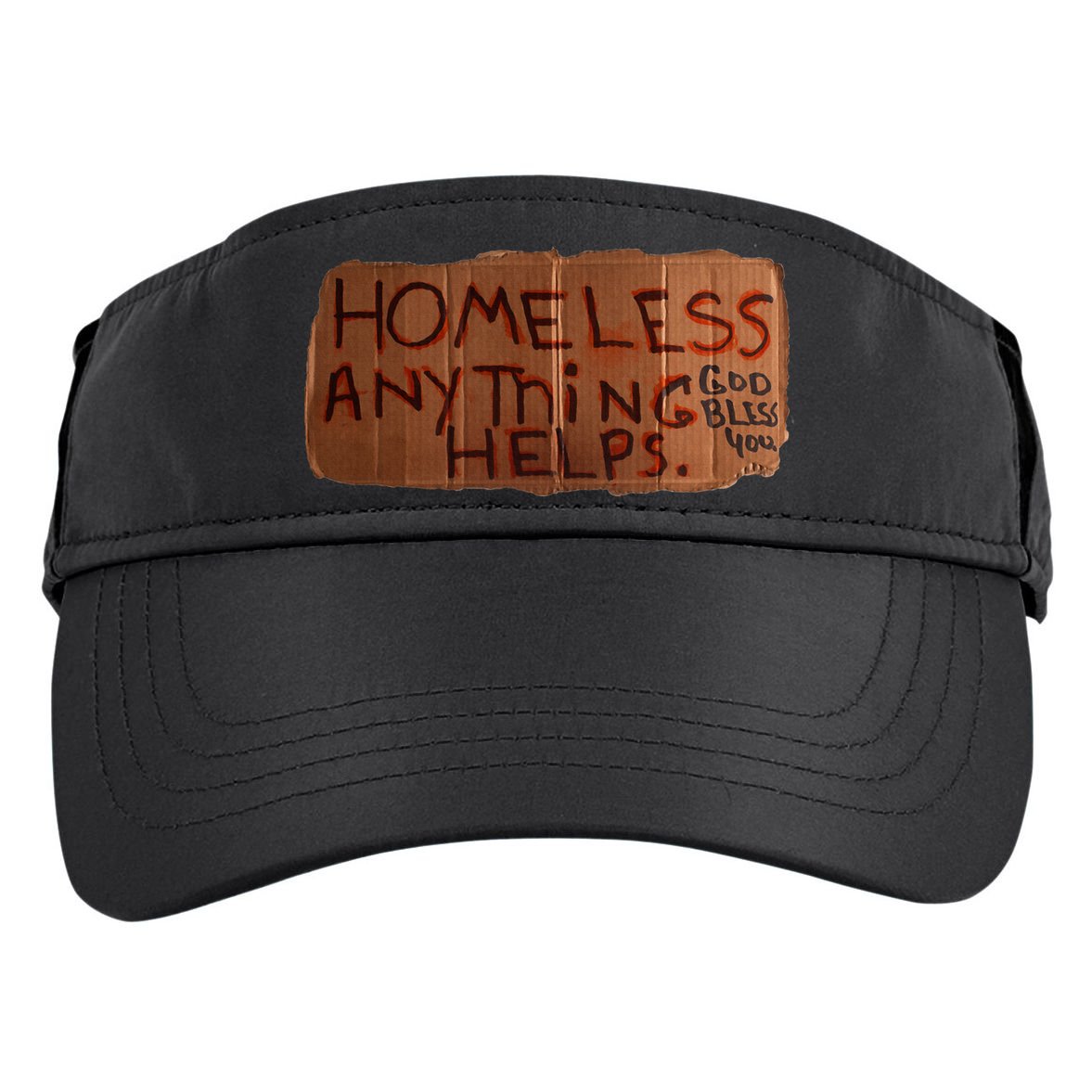 Homeless Anything Helps Funny Cardboard Sign Joke Costume Adult Drive Performance Visor